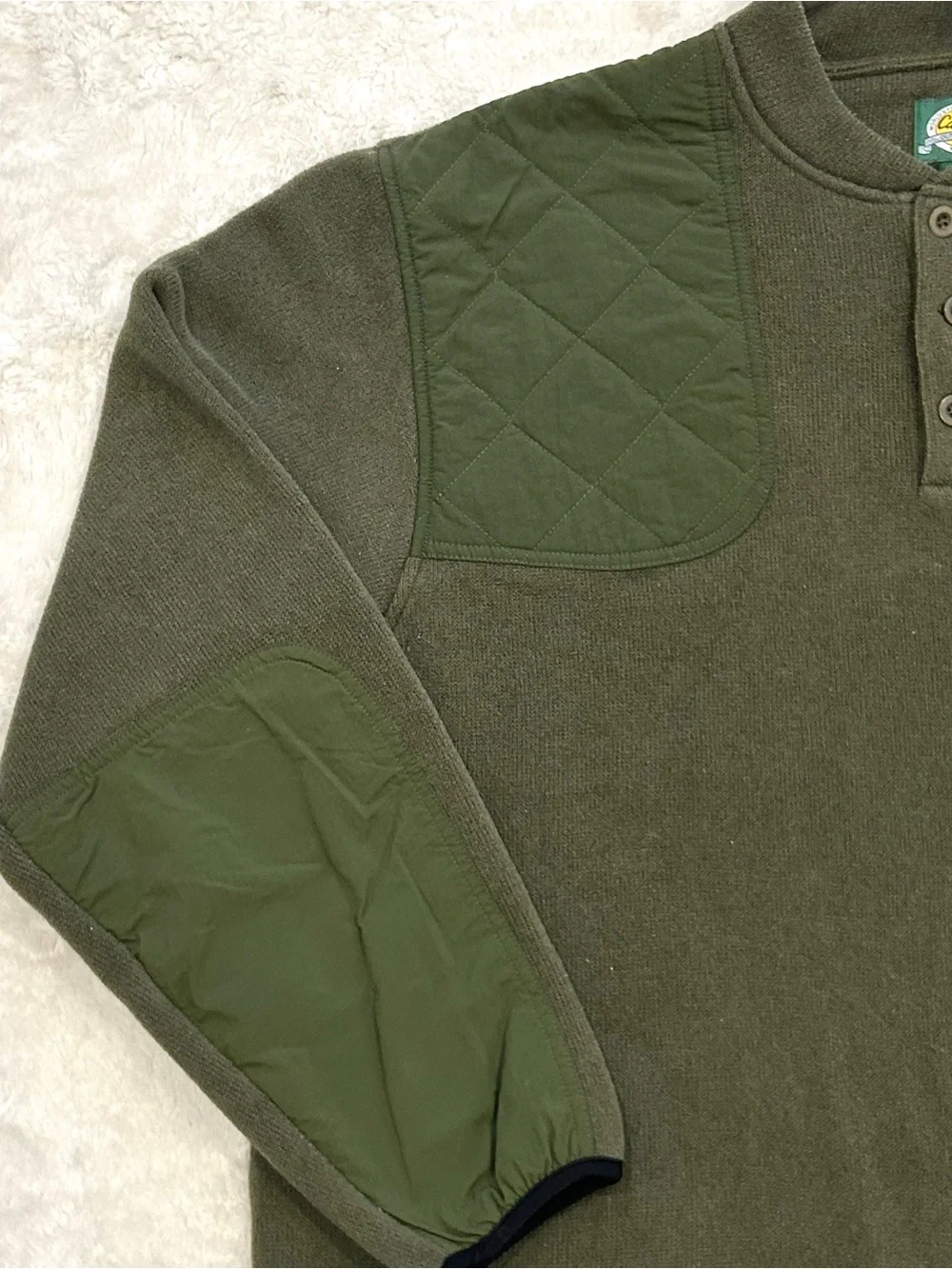 Cabelas Men’s Pullover Green Polartec Fleece Hunting Sweater Quilted Patch XL